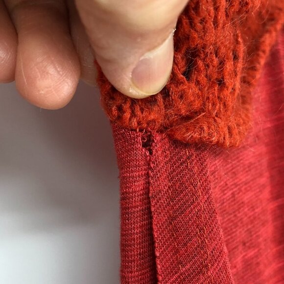 Free  People Rust Orange Embroidered Longsleeve Scoop neck Knit top size XS - Picture 7 of 16